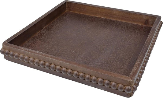 Square Wood Decorative Tray, Rustic Coffee Table Serving Tray for Ottoman, Farmhouse Kitchen Counter Organizer, Bedroom, Home Decor(Retro Brown)