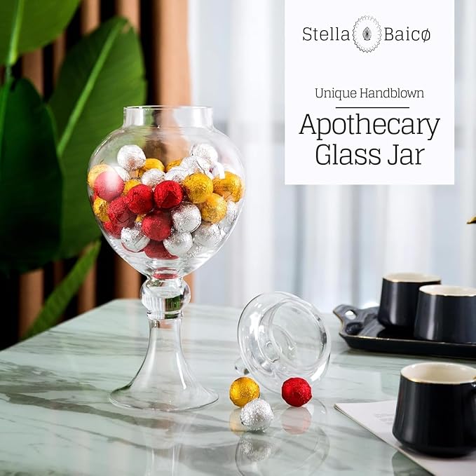 Large Glass Apothecary Jars with Lid, Clear Candy Jar for Candy Buffet, Fancy Decorative Glass Jar for Party, Wedding and Display, Tall Glass Candy Containers (Height: 16.5", Diameter: 6.5")