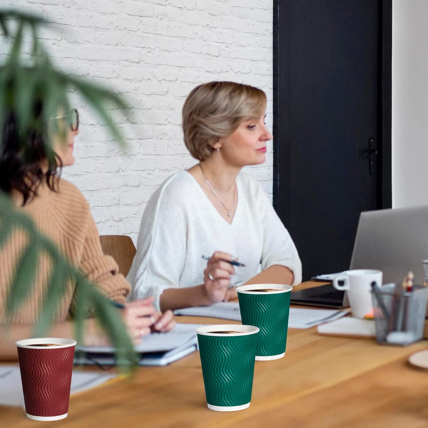 MUCHII 12 oz Paper Coffee Cups, 120 Count Multicolor Disposable Insulated Ripple Paper Cups for Tea Hot Chocolate