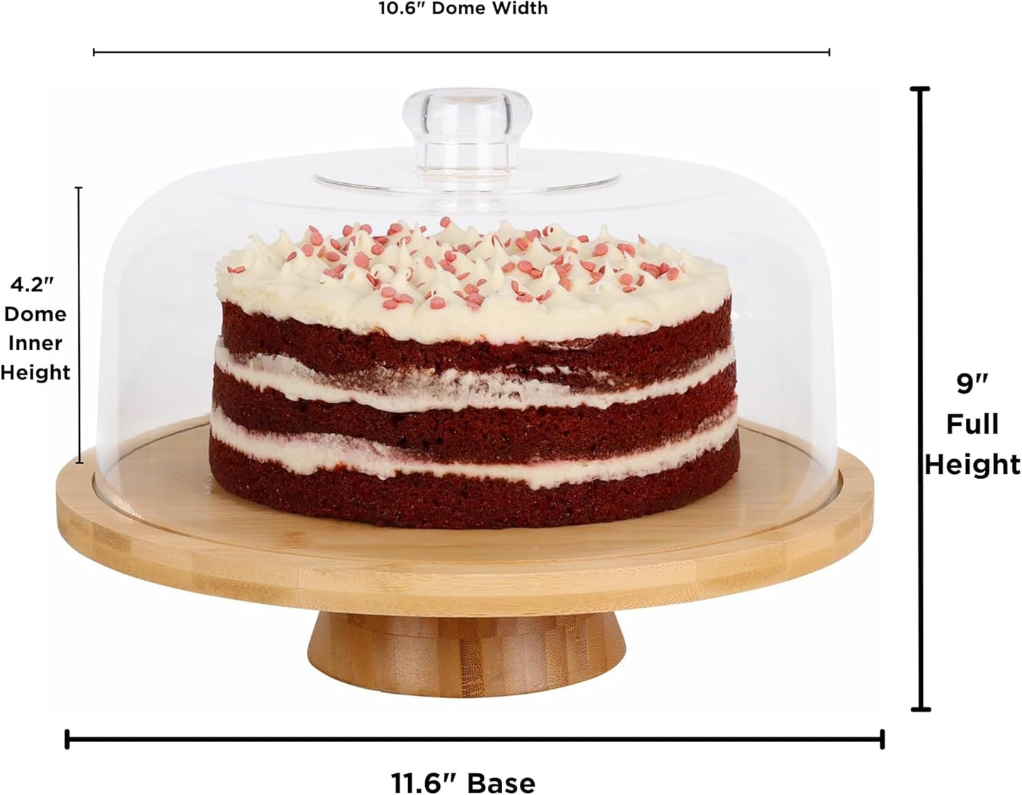 6 in 1 Large Bamboo Wood Cake Stand with Lid - Multiuse Wooden Cake Stand with Dome Acrylic Cake Cover/Cake Dome - Cake Holder With Lid - Acrylic Cake Stand Dome & Bamboo Base Punch Bowl - Cake Stands