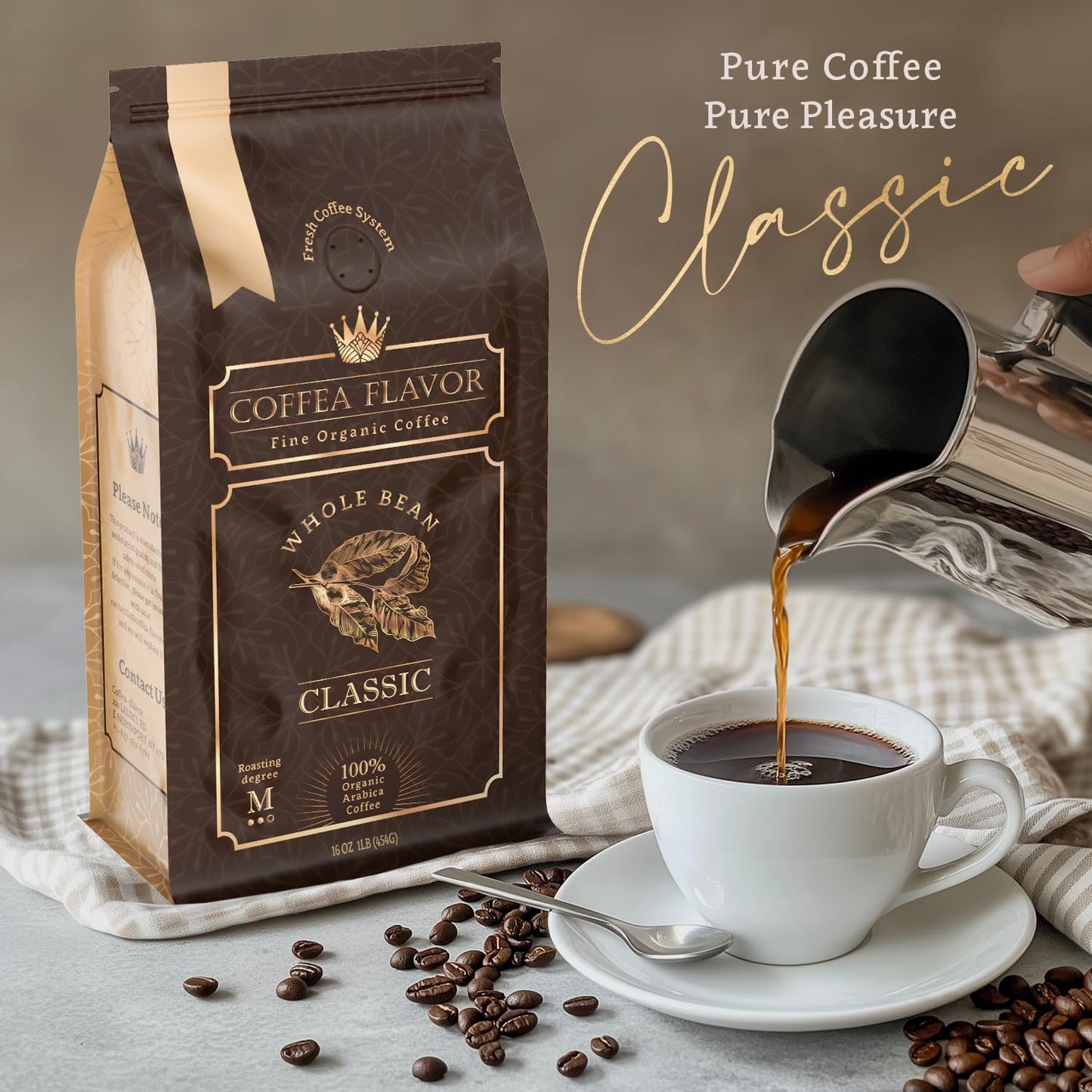 Premium Coffee Beans – Organic Whole Bean Coffee, 100% Arabica, Single Origin, Medium Roast, Balanced Acidity – by Coffea Flavor