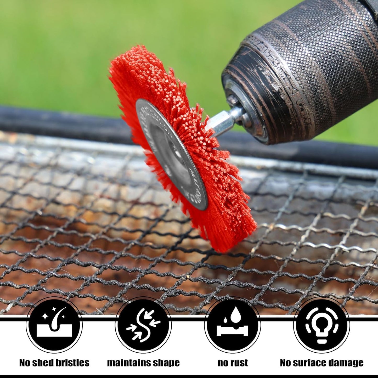 POLIWELL Nylon Filament Brush 9 Pack, Abrasive Wire Brush Wheel & Cup Brush Set, Drill Bit Sanding Brush with 1/4” Hex Shank for Steel Rust Removing, Grill Cleaning, Flaking Paint Refinishing