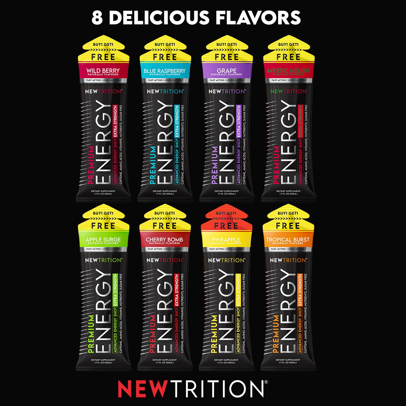 NewTrition® Extra Strength Energy Shots, 250mg Caffeine Energy Shots with Vitamin B & Amino Acids, Sugar-Free Vitamin Energy Shot, 1.7 fl oz (Pack of 24, Pineapple)