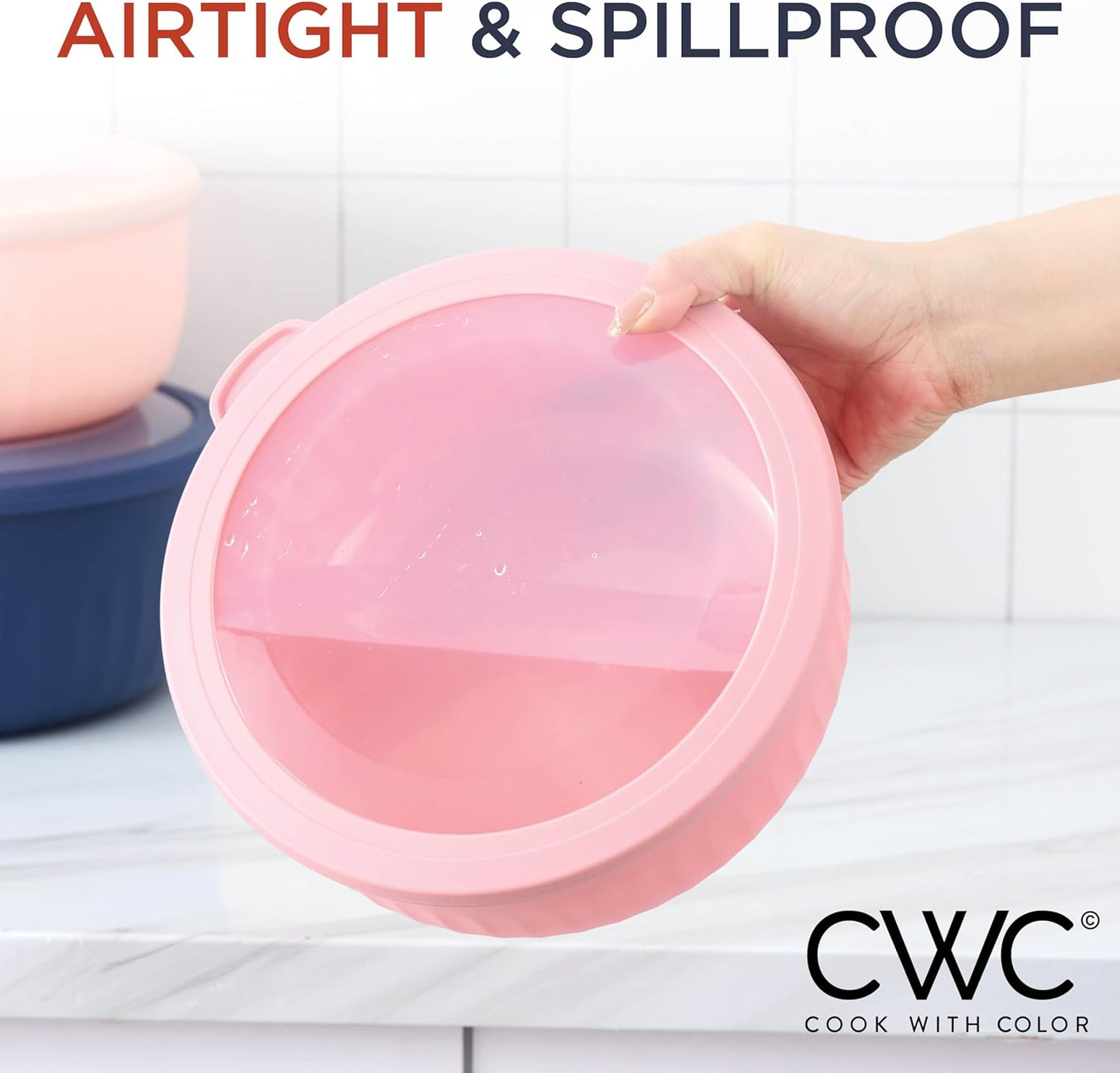 COOK WITH COLOR Prep Bowls with Lids- Wide and Deep Nesting Plastic Small Mixing Bowl Set with Lids, 12 Piece Set - Wide Bowls, Navy