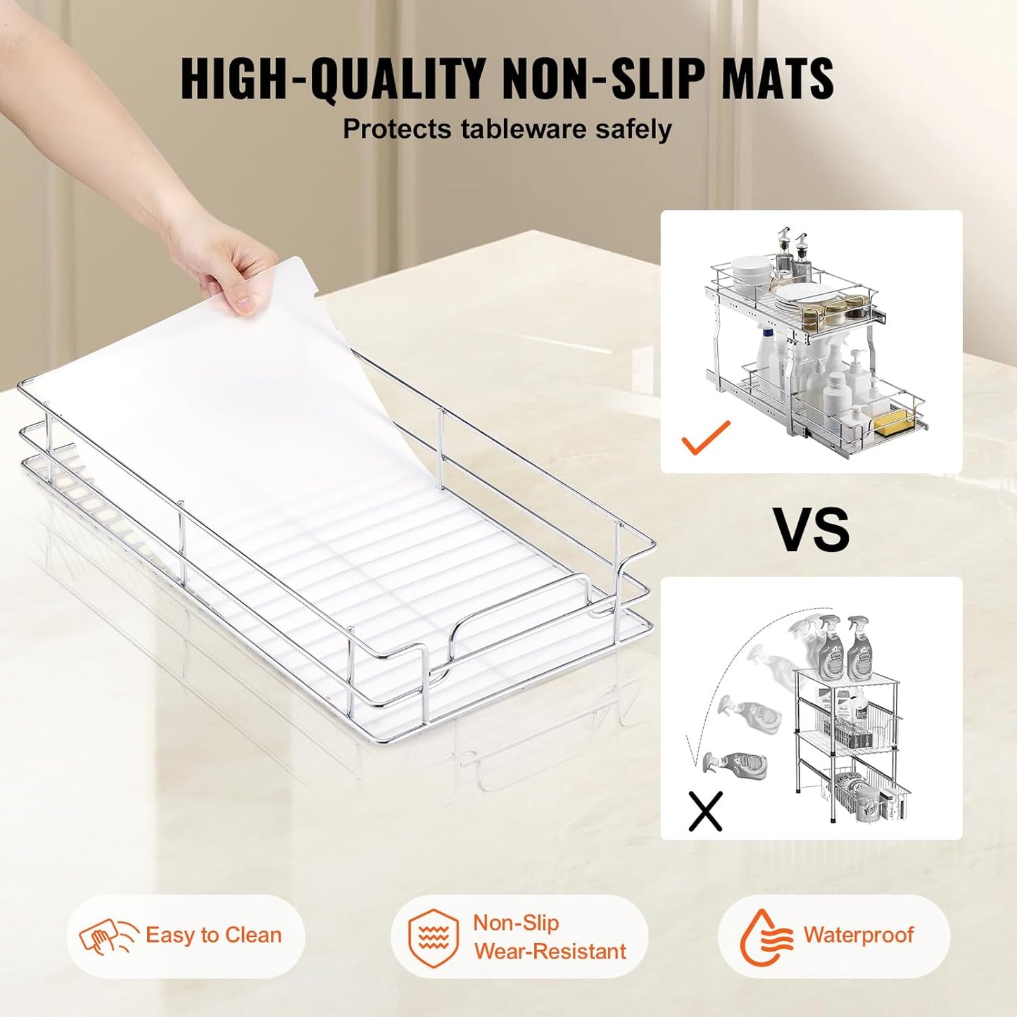 VEVOR Pull Out Cabinet Organizer, 12"W x 21"D Heavy Duty Slide Out Pantry Shelves, Chrome-Plated Steel Roll Out Drawers, Sliding Drawer Storage for Home, Inside Kitchen Cabinet, Bathroom, Under Sink