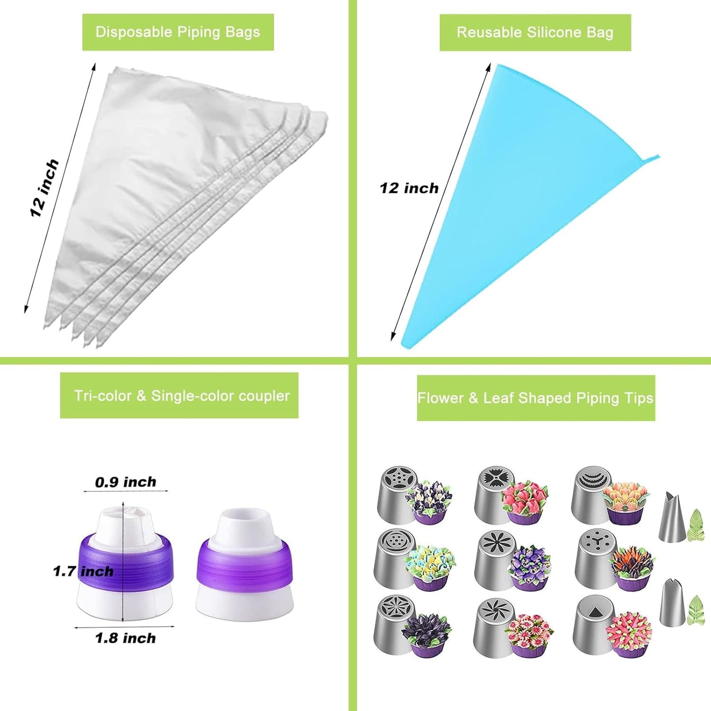 24-Piece Russian Piping Tips Set, Cake Decorating Kit with 9 Frosting Nozzles, Reusable Piping Bags, and Baking Supplies for Cupcakes, Cookies, Cakes - Ideal for Bakers & Beginners