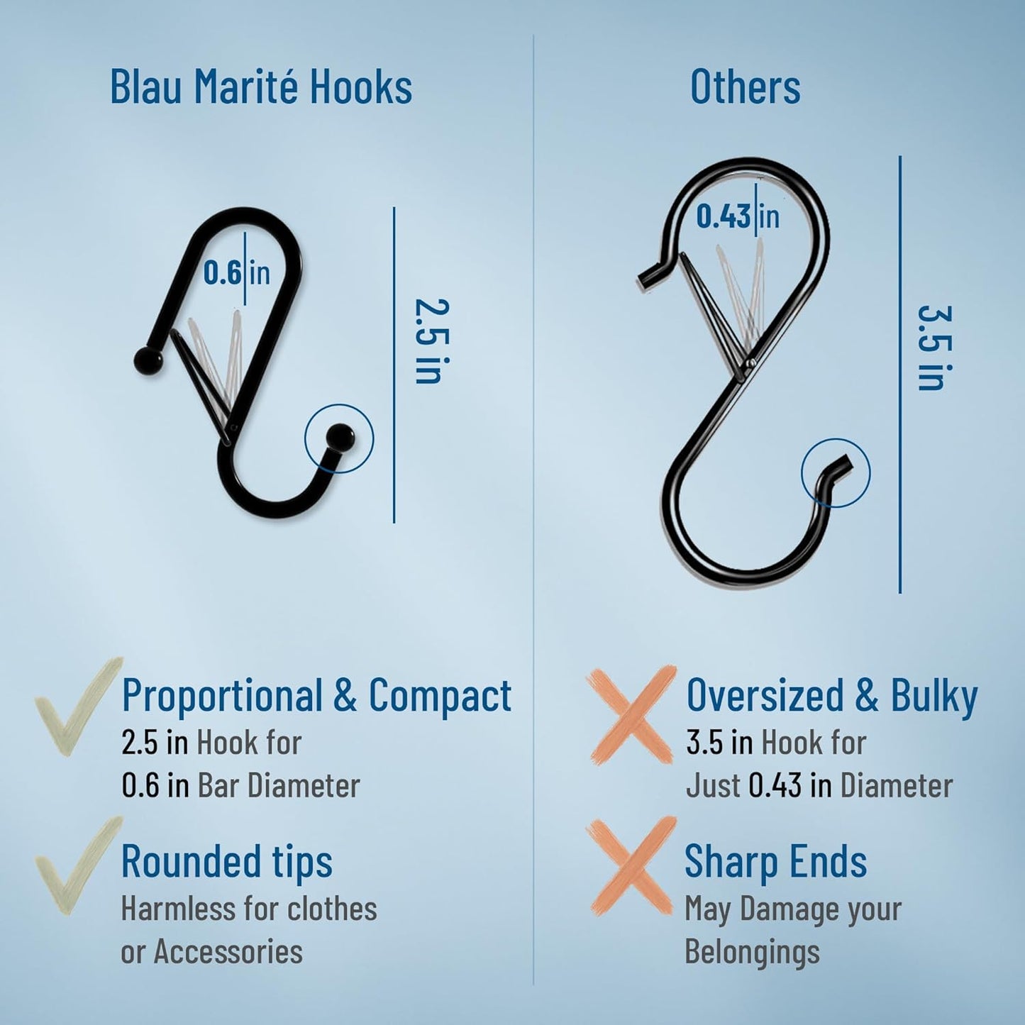 10-Pack Metal S Hooks for Hanging – Heavy-Duty S-Shaped Hooks with Safety Buckle – Fits Bars up to 0.6 in – Anti-Drop Hooks for Kitchen, Pot Racks & Towel Bars – White (Small)