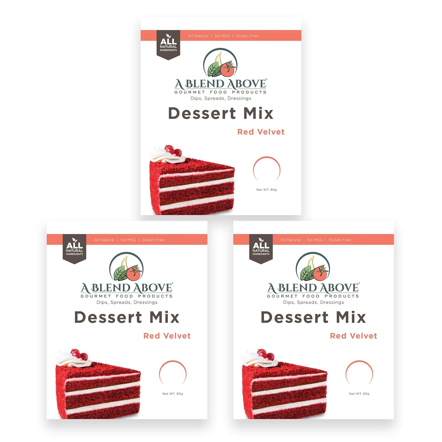 A Blend Above Red Velvet Cake Mix - No-Bake Desserts, All Natural, Vegan, Gluten Free, No MSG - Instant Dessert Mix, Fruit Dip, Bagel Topping, Frosting, Cheesecake Filling - Makes 16 Oz (Pack of 3)