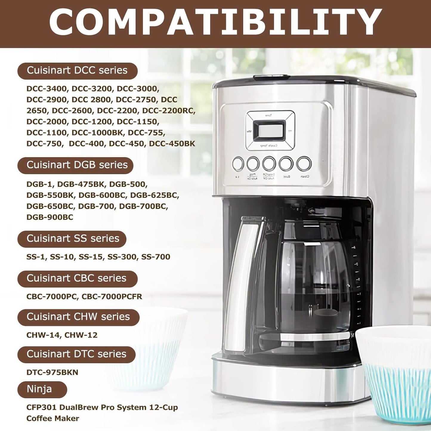 KEEPOW Reusable Coffee Filter Replacement 12-Cup, Compatible with Cuisinart Coffee Makers, Gold Tone Coffee Filter Basket 10-12 Cup