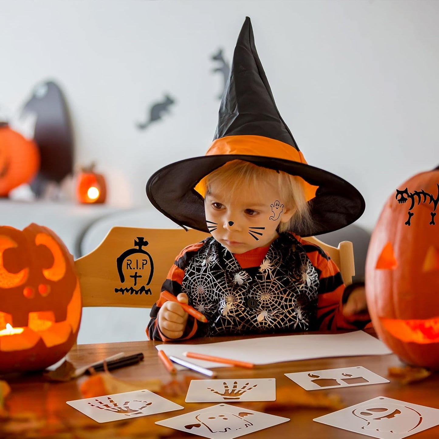 100 Pcs Stencils for Painting on Wood Reusable Stencil Crafts Drawing Templates Holiday Wall Paper for DIY Scrapbook Home 2 x 2 Inch(Ghost)