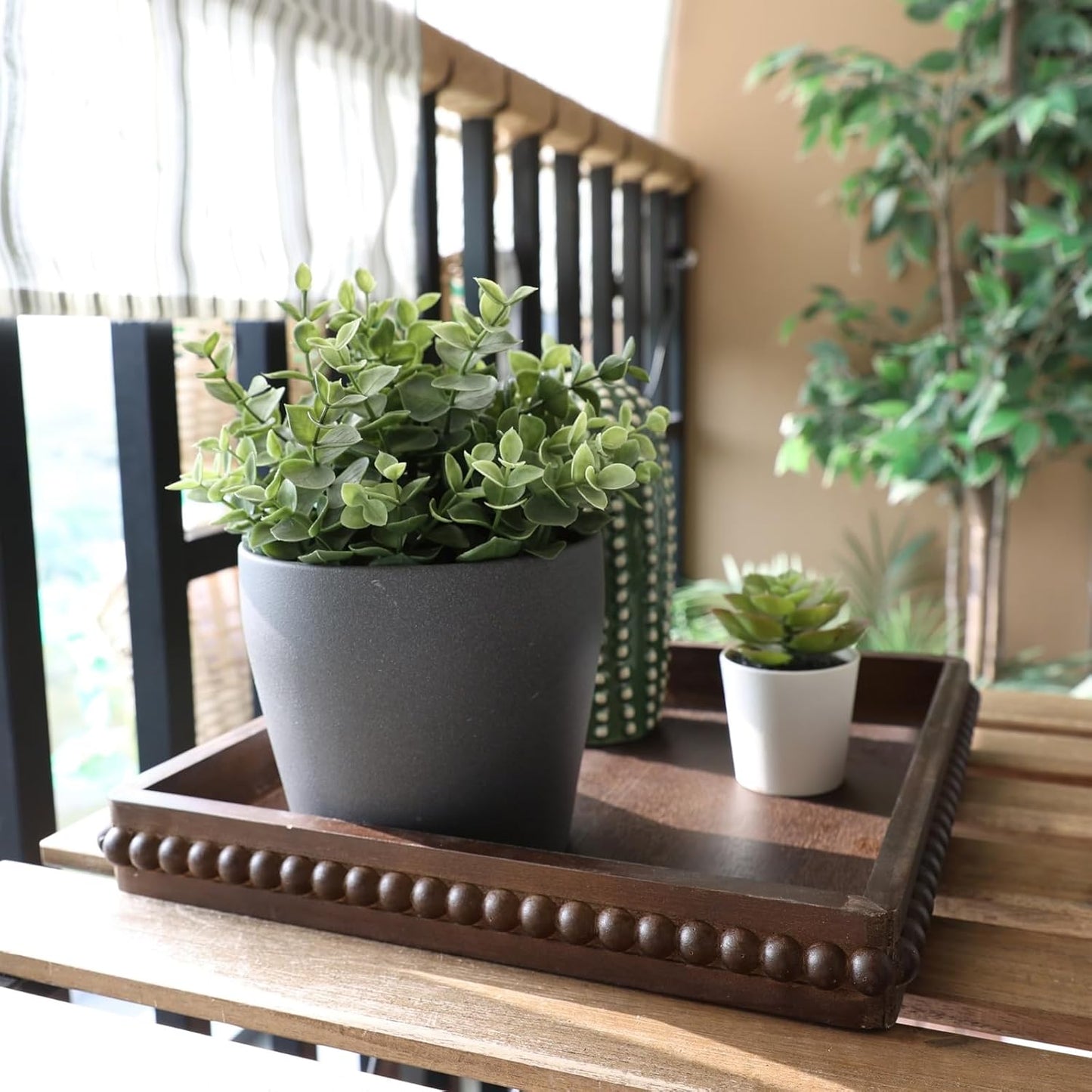 Square Wood Decorative Tray, Rustic Coffee Table Serving Tray for Ottoman, Farmhouse Kitchen Counter Organizer, Bedroom, Home Decor(Retro Brown)