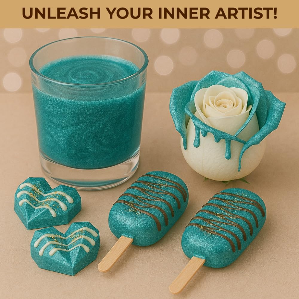 Bulk (20g) Luster Dust Edible Cake Decorations, Teal Edible Dust for Cake Edible Luster Dust for Cupcake Decorations, Cake Drip, Teal Edible Paint for Cakes, Edible Shimmer Dust for Drinks