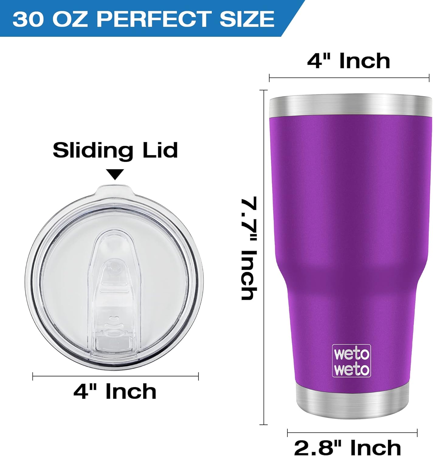 WETOWETO 30oz Tumbler, Stainless Steel Vacuum Insulated Water Coffee Tumbler Cup, Double Wall Powder Coated Spill-Proof Travel Mug Thermal Cup for Home Outdoor (Purple, 1 Pack)