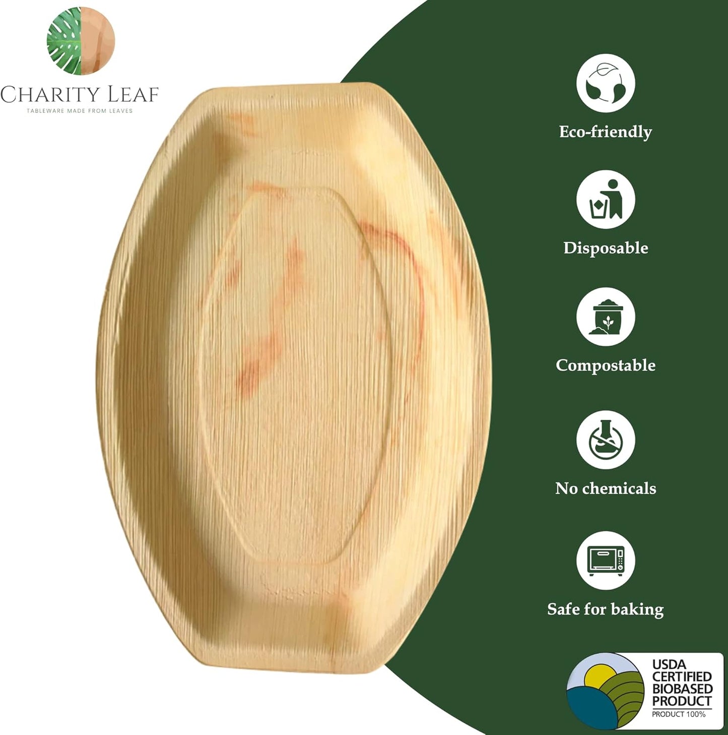 Charity Leaf Disposable Palm Leaf 13" x 9" Trays (10 pieces) Bamboo Like Serving Platters, Disposable Boards, Eco-Friendly Dinnerware For Weddings, Catering, Events