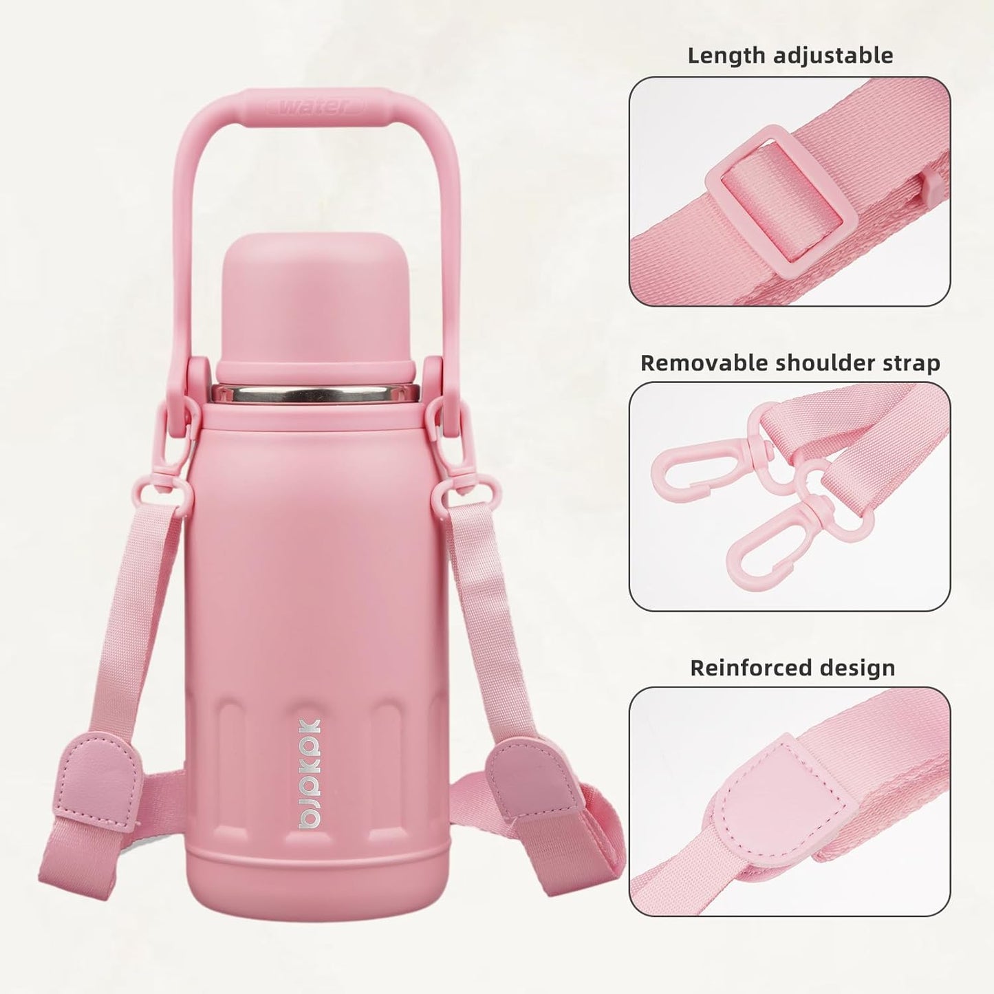 BJPKPK Insulated Water Bottle 27oz Stainless Steel Water Bottles with Handle and Cup Lid Travel Metal Thermos,Light Pink