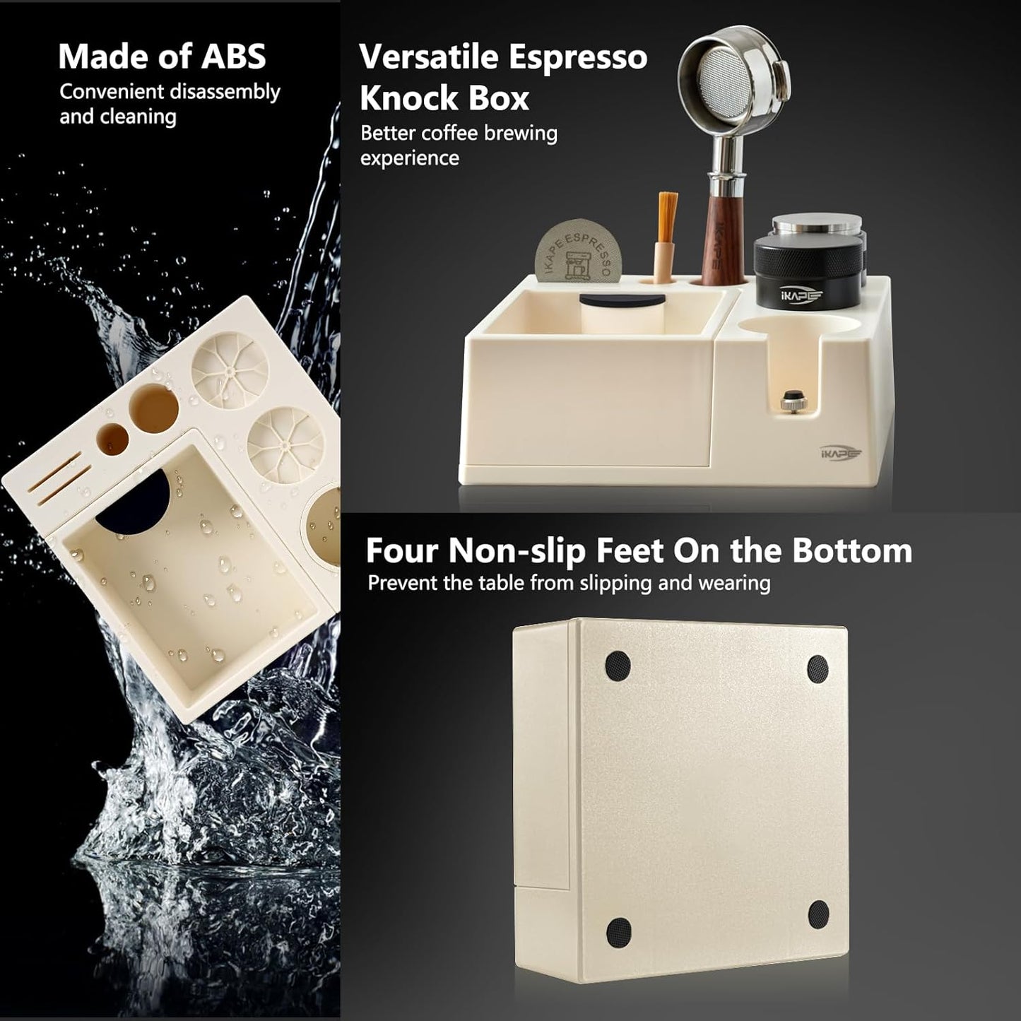 IKAPE Espresso Knock Box, Espresso Coffee Organizer Box Fit for Storage 51, 54, 58MM Espresso Tamper, Distributor, Portafilter & Puck Screen Accessories, Plastic Station Base(White)