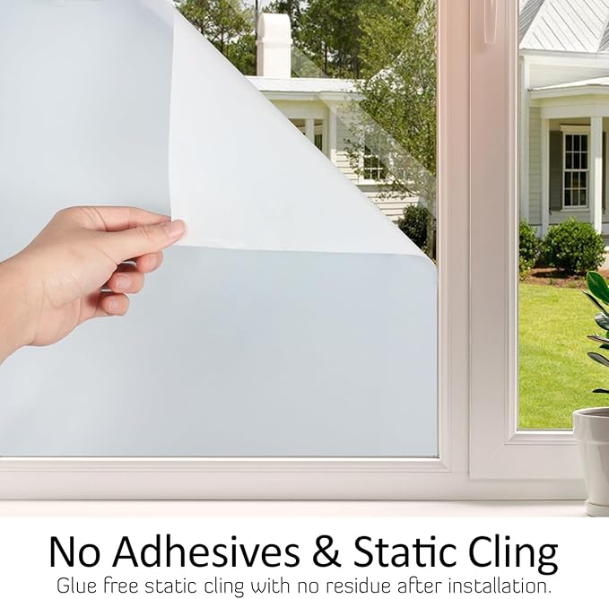 HIDBEA Frosted Window Privacy Film Heat Control UV Blocking, Static Cling Non-Adhesive Reusable Door coverings for Bathroom Home Office (White Frosted 11.8 Inch x 6.5 Feet)