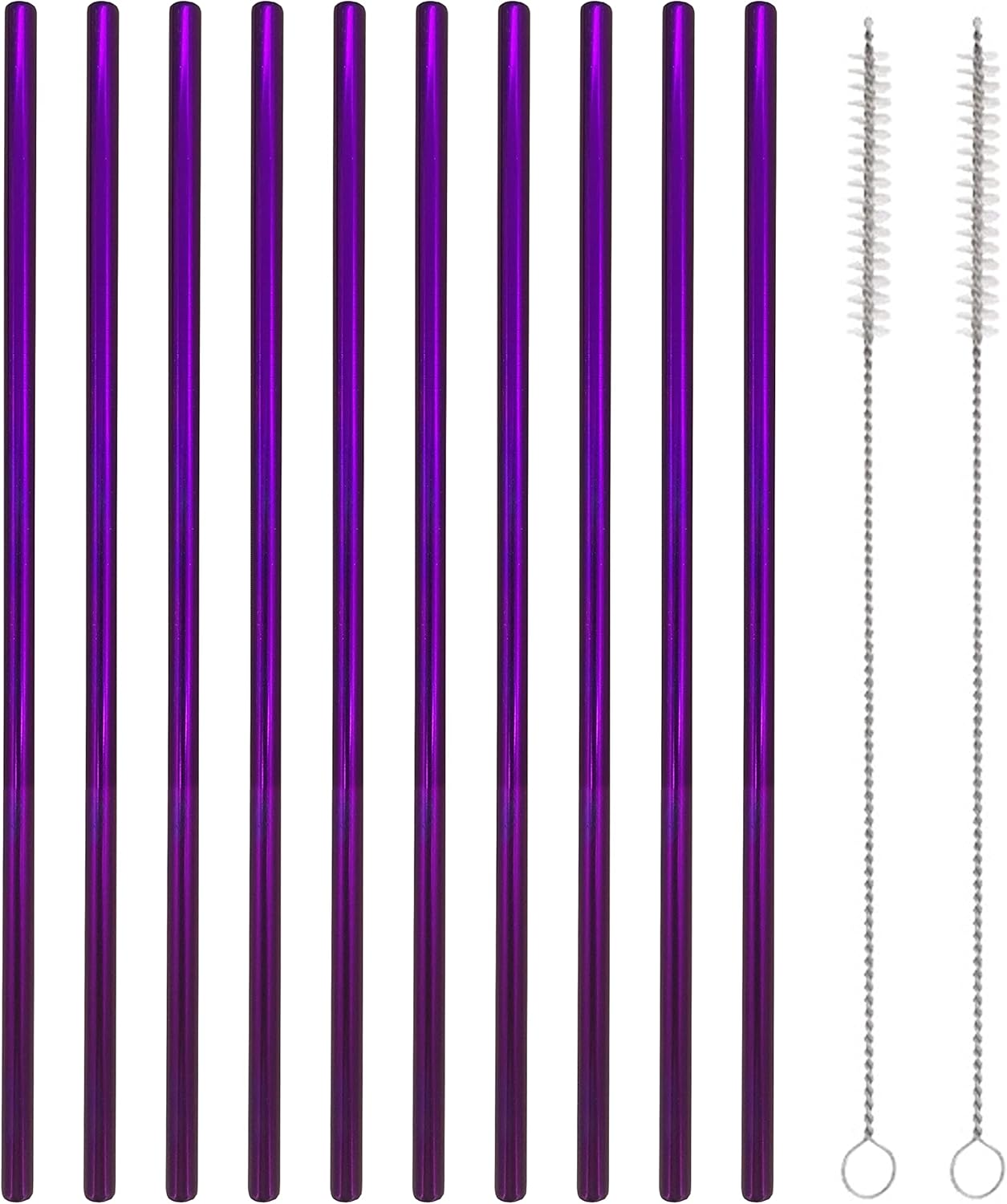 10 Pcs Stainless Steel Straws, Reusable Drinking Straws, Straight Metal Straw Sets with 2 Pcs Cleaning Brushes (10.5 Inch, Purple)