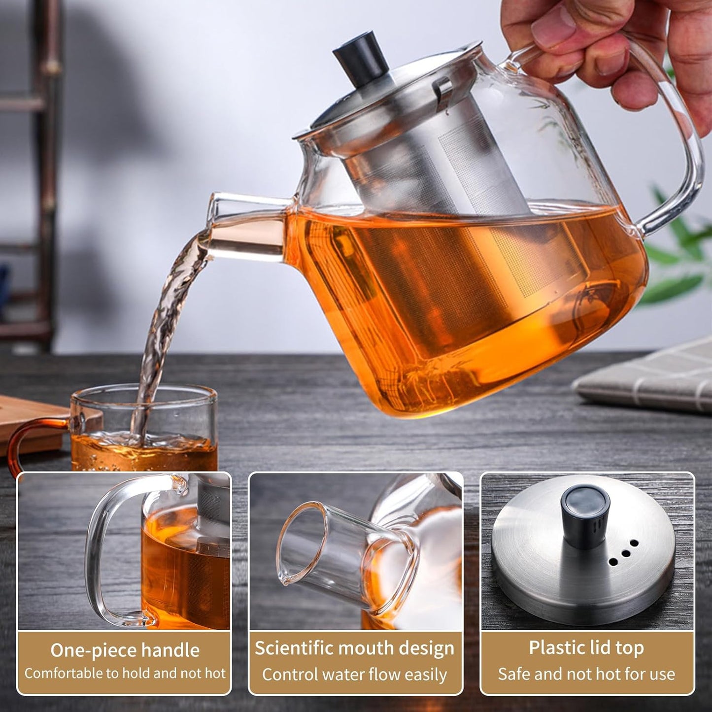 50OZ Glass Teapot With Infuser, Tea Pot for Stove Top, 1500ML Glass Tea Cup With Infuser and Lid, Microwave and Dishwasher Safe
