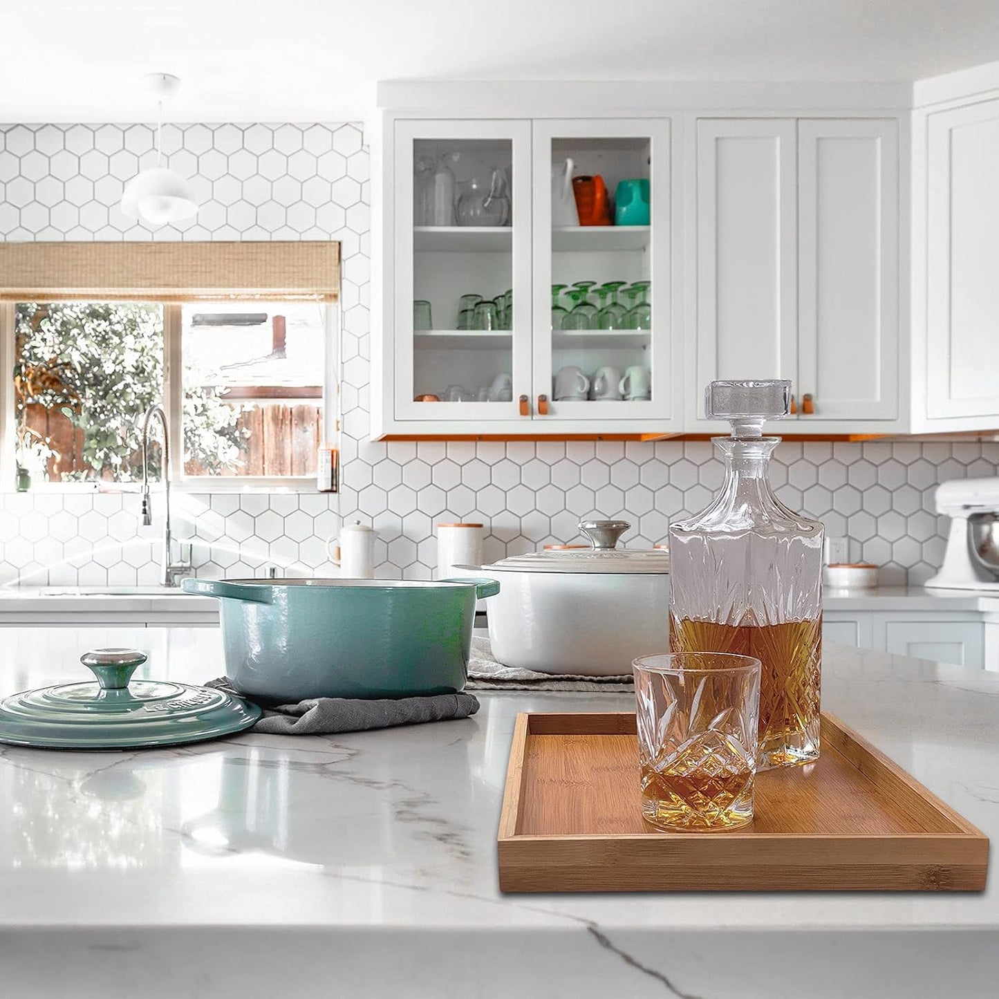 Bam & Boo (1-Pack) Natural Bamboo Rectangle Serving & Vanity Tray - for Kitchen, Bathroom, Countertop, Coffee Table (13.75" x 10.25" x 1.2")