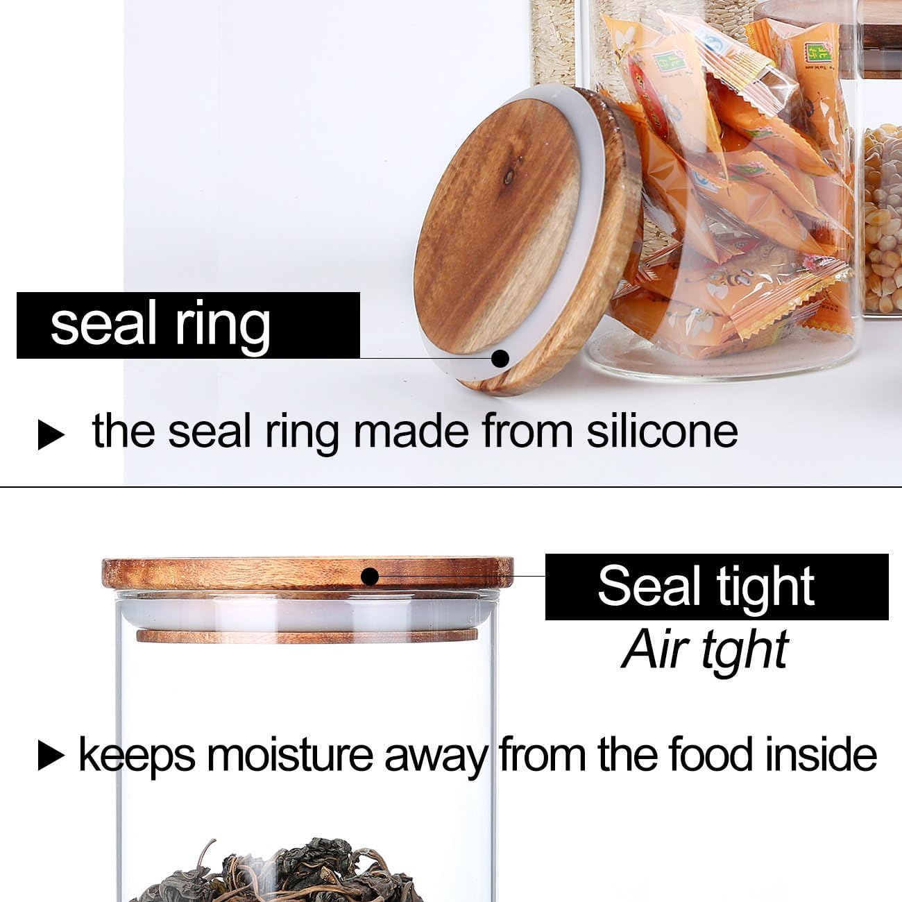 KKC HOME ACCENTS Glass Tea Canisters for Loose Leaf Tea,Airtight Glass Containers with Wood Lids,39 Fl oz