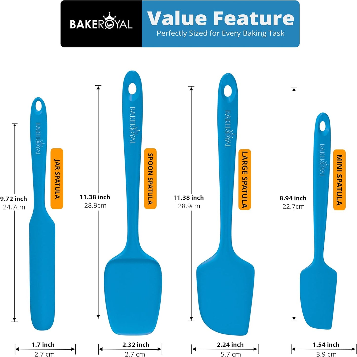 Silicone Spatula Set - 4-Piece Rubber Spatulas Silicone Heat Resistant 600°F for Everyday Task - Seamless Design Kitchen Spatulas for Nonstick Cookware - Blue