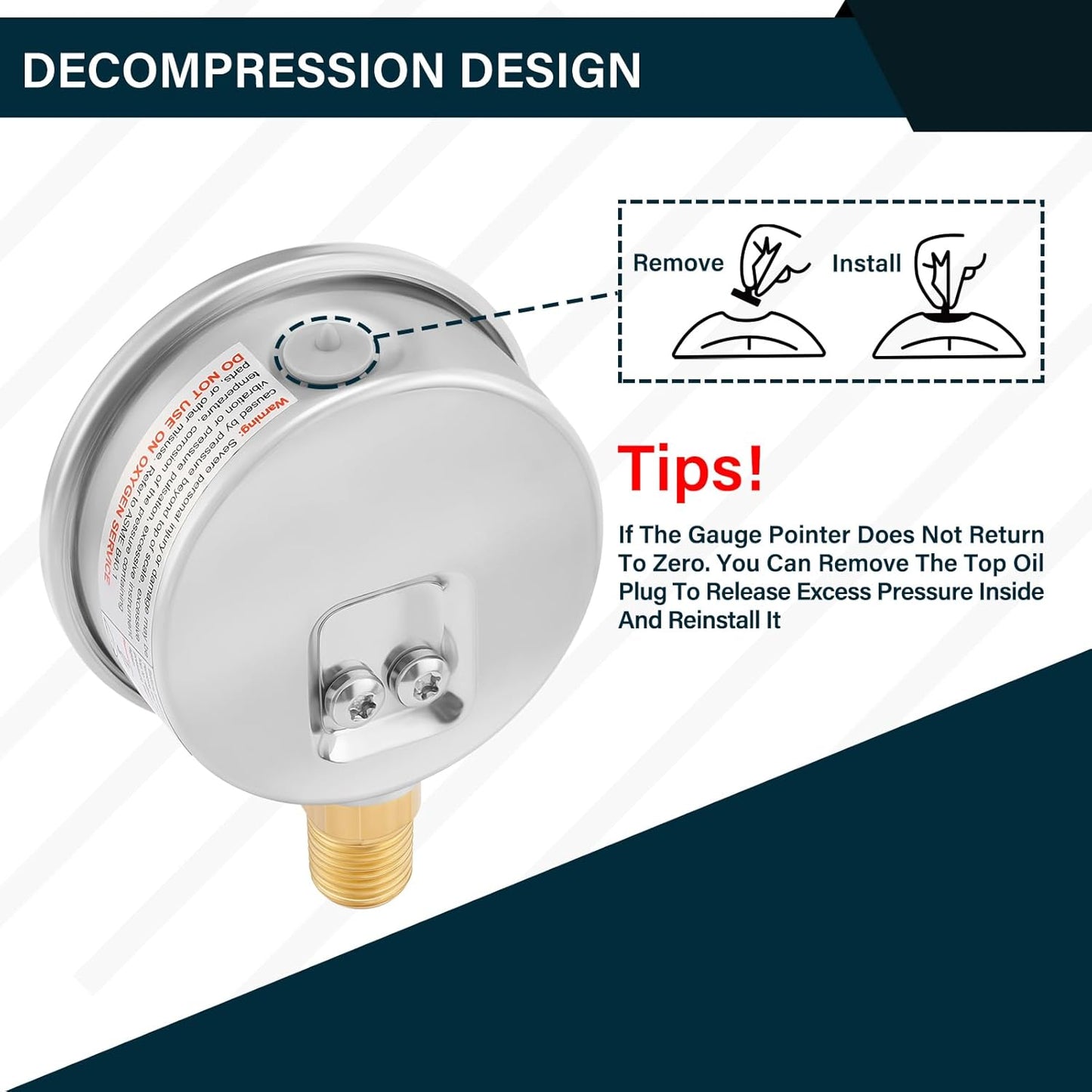 MEASUREMAN 2-1/2inch Dial Size, Liquid Filled Pressure Gauge, 0-200psi/kpa, 304 Stainless Steel Case, 1/4 inchNPT Lower Mount