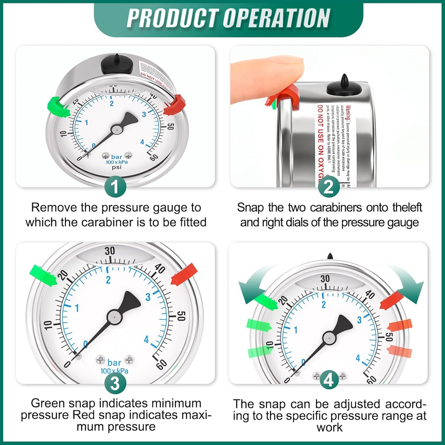 0-60PSI Heater Heavy Liquid Filled Pressure Gauge Kit, 2.5" Stainless Steel Dial Size, 1/4" NPT Lower Mount, for Low Pressure Portable Oil Fired Heaters (with Range Mark Pointer)