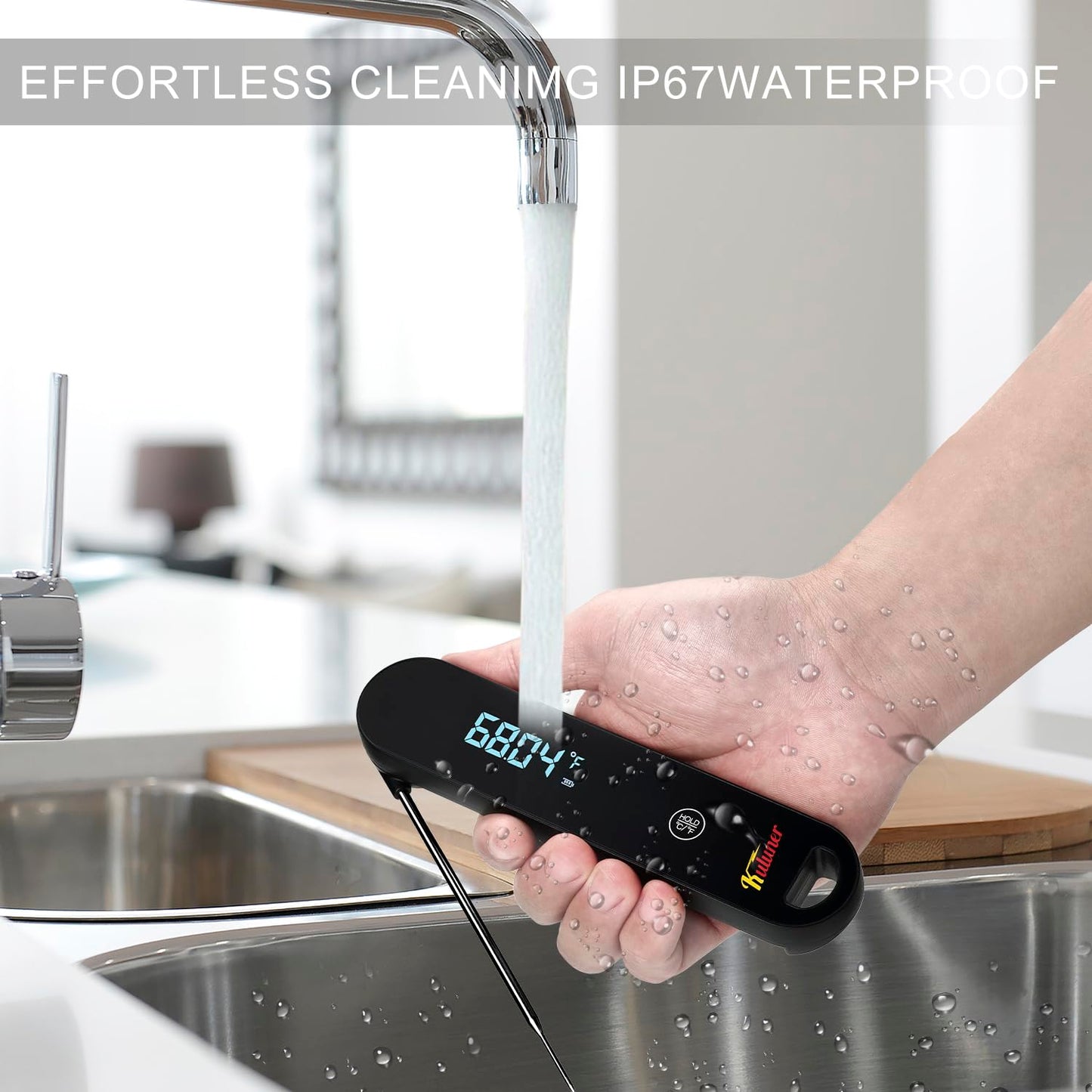 The Latest Thermocouple Instant Reading Meat Thermometer Digital,Faster Less Than 0.6 Second Response,IP67 Waterproof Thermometer Suitable for Grilling, Cooking,BBQ Gifts for Men (Black)