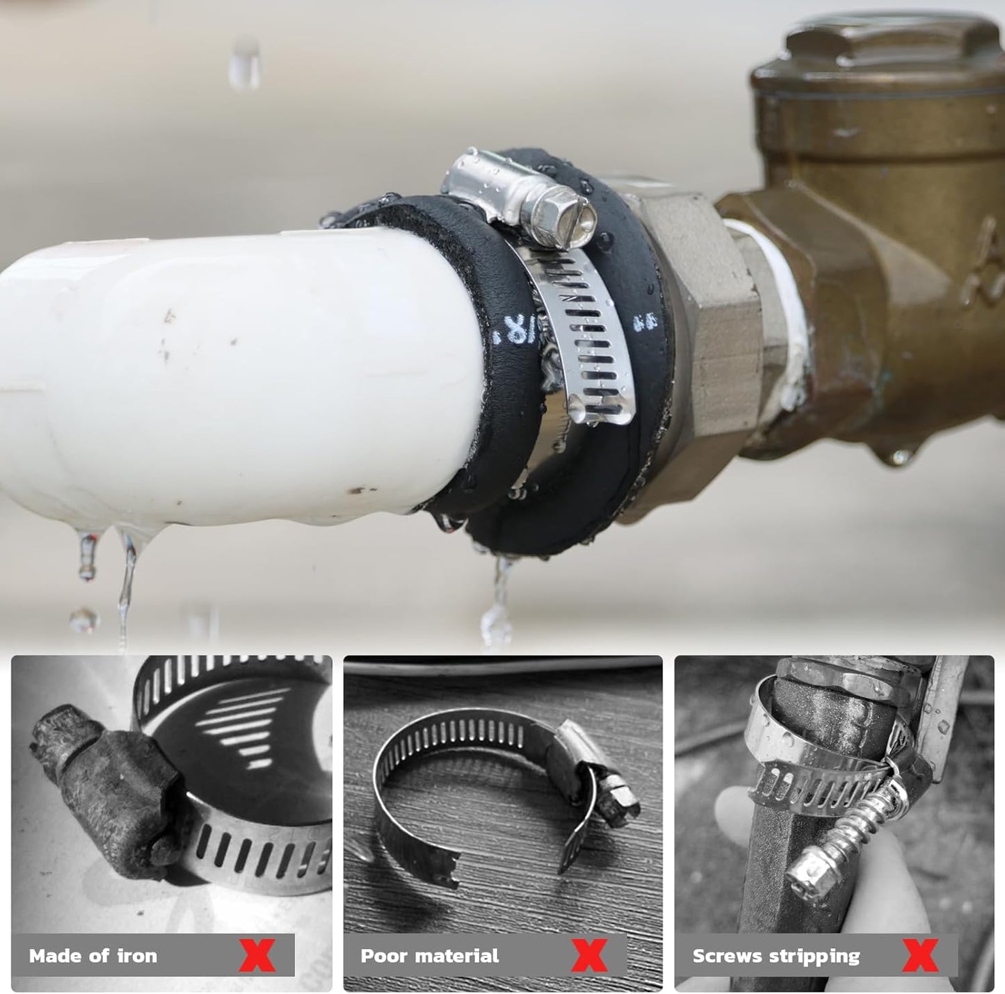 16PCS Hose Clamps Stainless Steel Adjustable 1/4"– 2-3/4"(6-70mm) Worm Gear Hose Clamp, Heavy Duty Metal Small Hose Clamps for Automotive, Pipe, Radiator Plumbing, Fuel Line