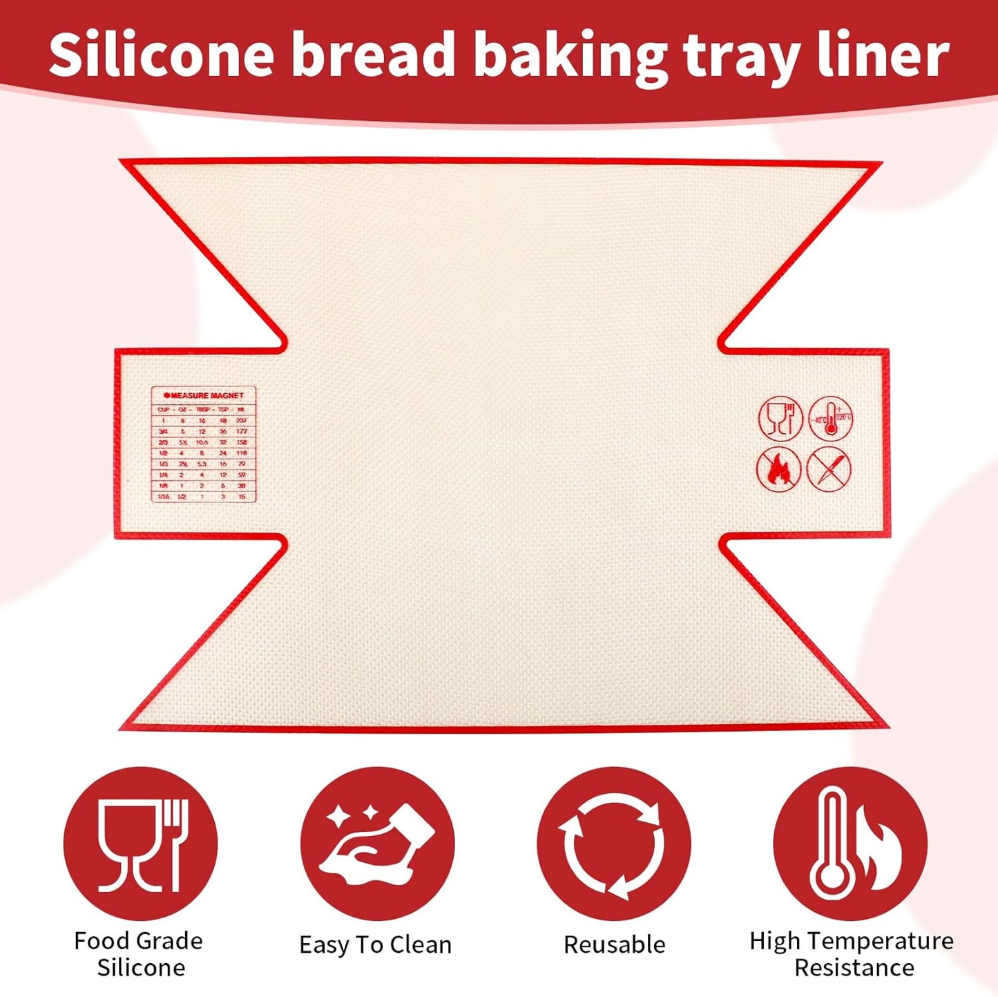 2Pcs Silicone Bread Loaf Pan Liners, Extra Thick Silicone Baking Mat for Dutch Oven, Non-Slip & Easy Clean Reusable Sourdough Bread Baking Supplie - For Bread, Cookies, Pastry (red)