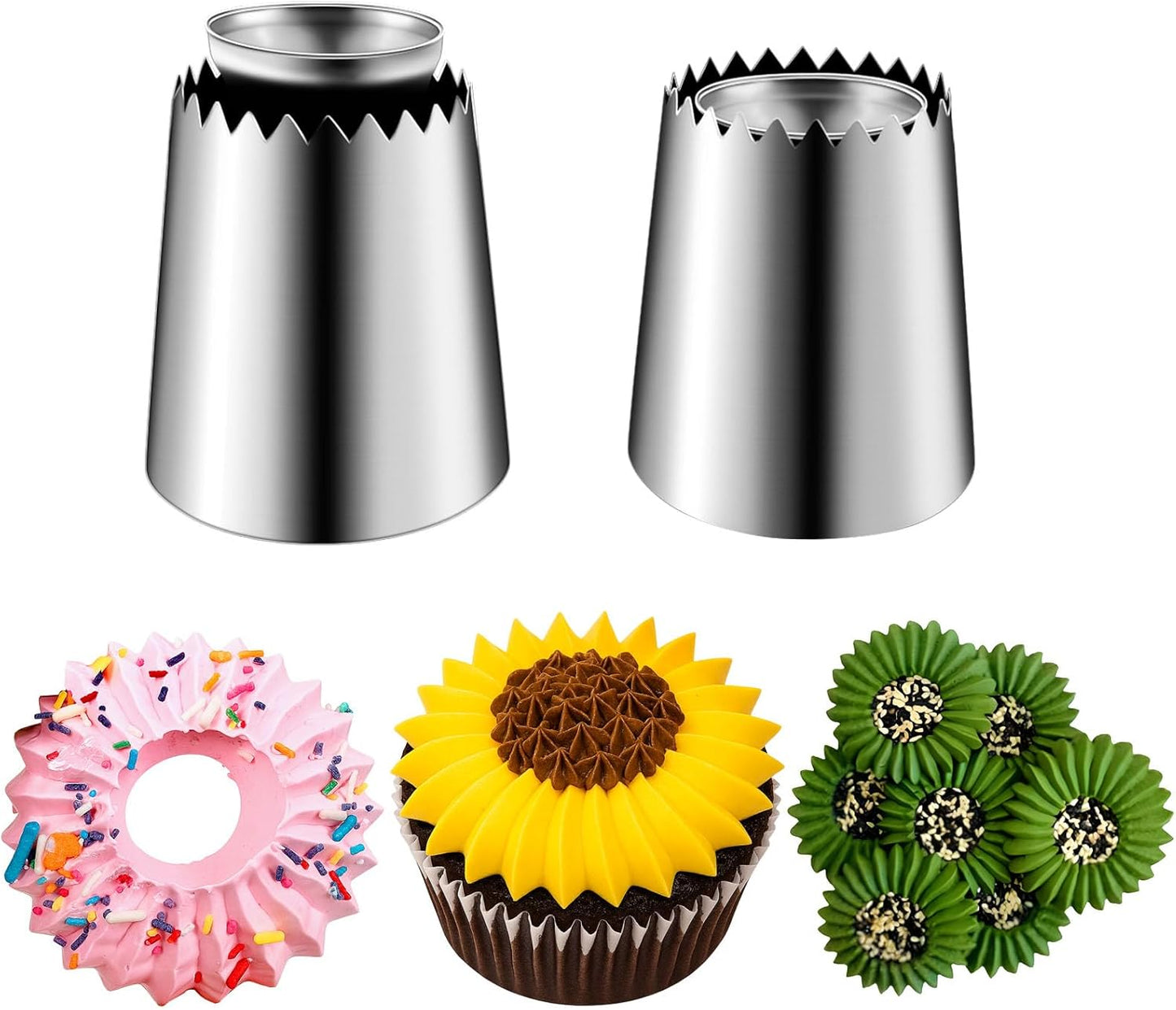 Suuker Large Piping Tips Set, Sultan Ring Baking Mold Icing Nozzle Stainless Steel Icing Piping Nozzles Cake Decorating Supplies for Kitchen Gift(2 Pieces, Silver)