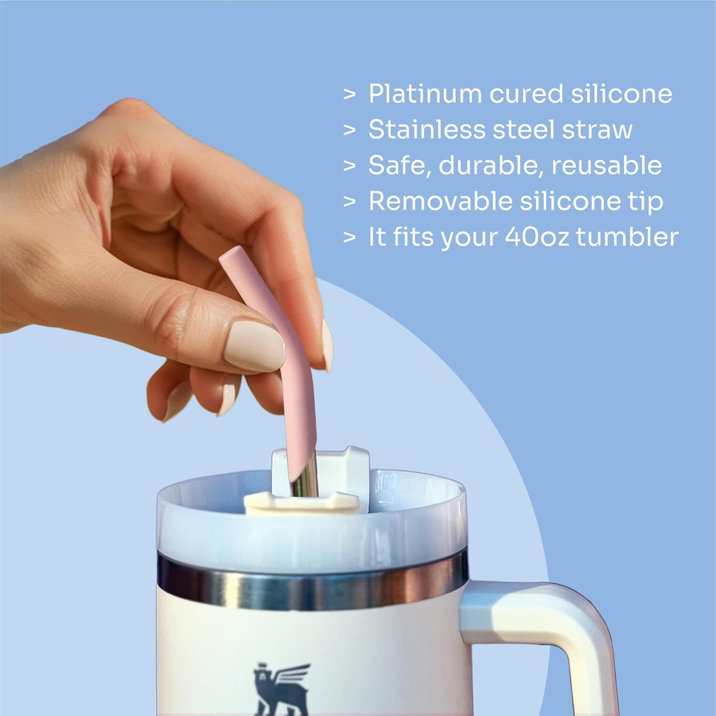 purifyou 14.5" Extra Long Stainless Steel Drinking Straws with Silicone Tips, Reusable Metal Straws for Tumblers, Smoothies, Milkshakes (Set of 5 with Brush)