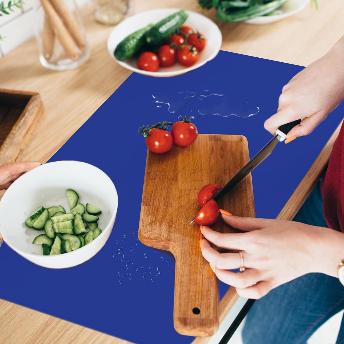 Silicone Mat for Kitchen Counter, Silicone Mat Trimable to Size (Classic blue, 15.7×11.8inch-2pcs), BPA-Free Silicone Placemat, Heat-Resistant NonSlip Table Mat for Air Fryer, Countertop Protector Mat