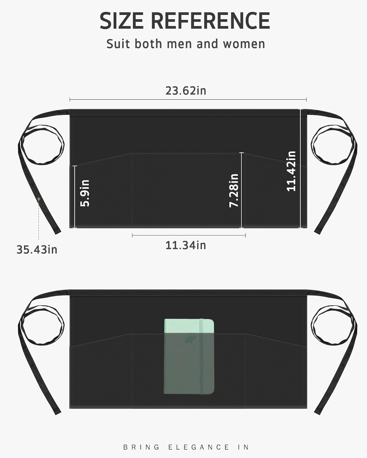 Syntus 3 Pack Server Aprons with 3 Pockets, Waterdrop Resistant Waitress Waiter Waist Apron, 11.5-inch Black