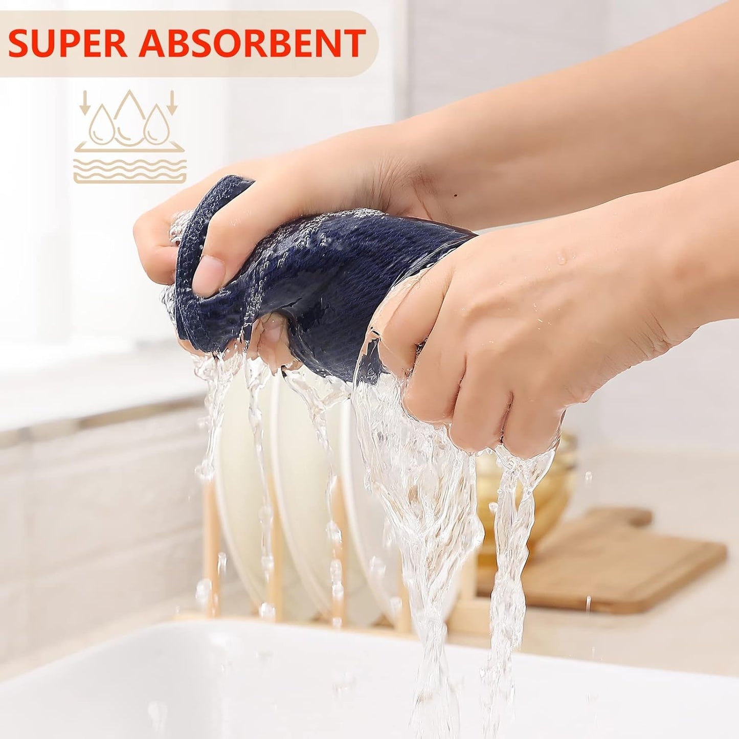 Kitinjoy 100% Cotton Waffle Weave Kitchen Towels, 6-Pack Super Soft and Absorbent Dish Towels for Drying Dishes, Kitchen Hand Towels, 13 in x 28 in, Navy Blue