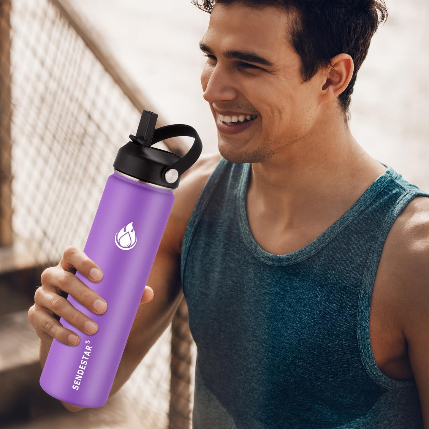 SENDESTAR Stainless Steel Water Bottle, Wide Mouth Water Bottle 24 oz with Straw Lid, Spout Lid, Double Wall Vacuum Insulated Leak Proof, Keeps Liquids Hot or Cold (Violet)