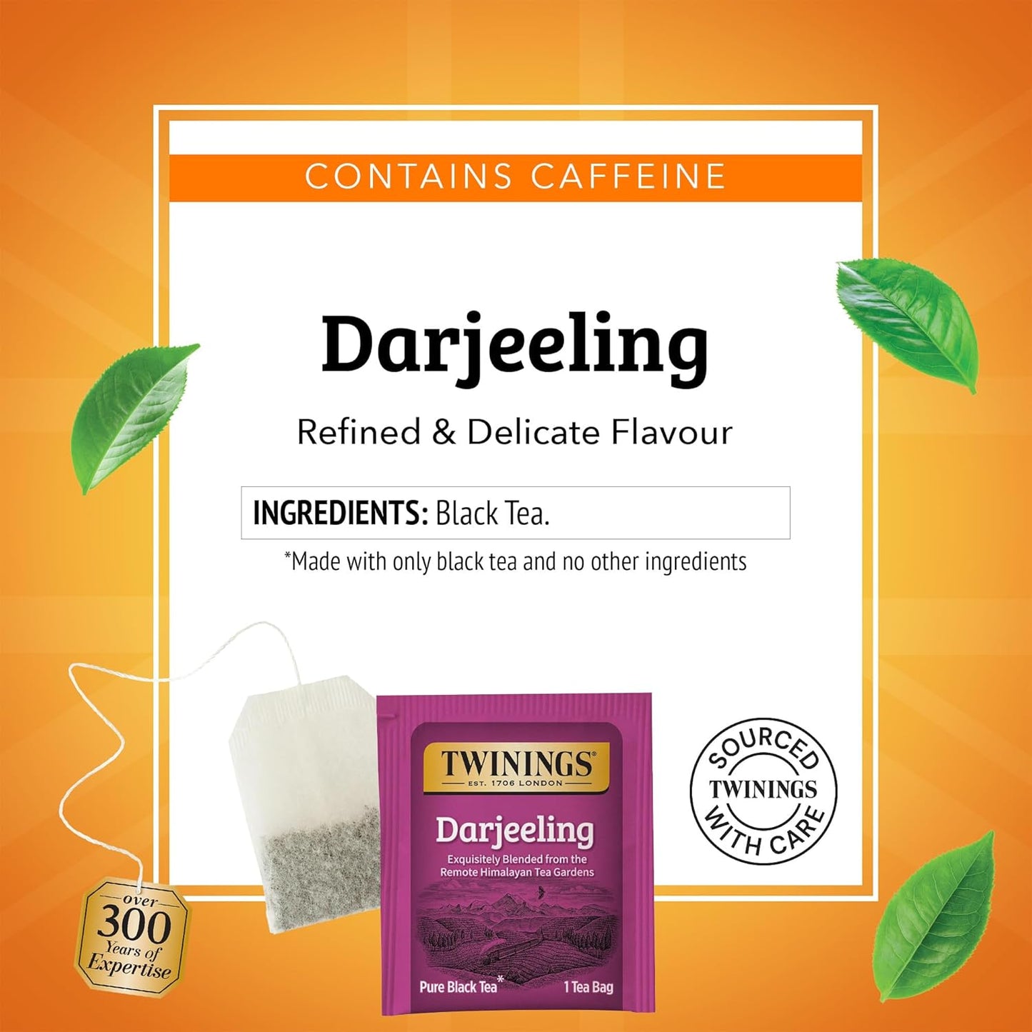 Twinings Darjeeling Black Tea Individually Wrapped Bags, 20 Count (Pack of 6), Delicate Light Taste, Caffeinated, Enjoy Hot or Iced, 120 Teabags