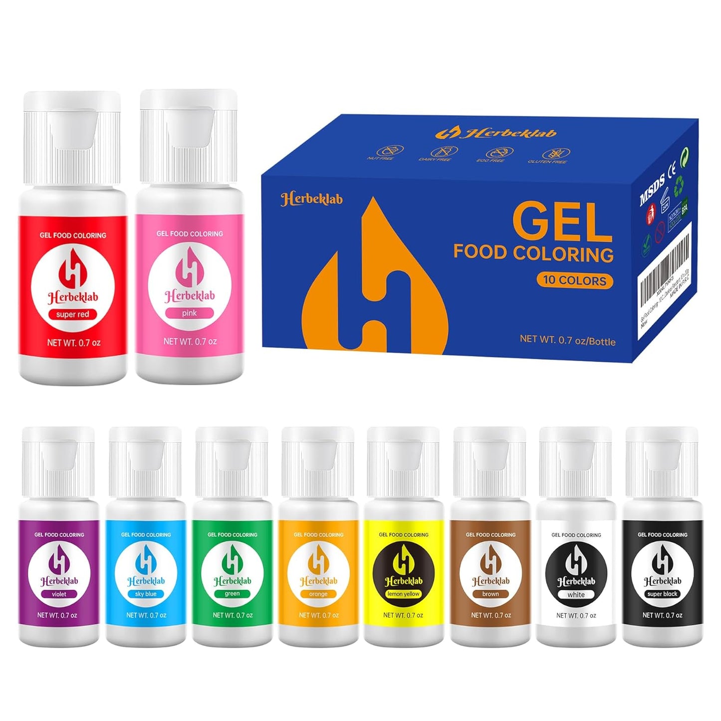 Gel Food Coloring - 10 Colors x 0.7 oz Concentrated Gel Based Food Dye Icing Colors Professional-Grade Neon Food Color for Baking Cake Decorating Cookies Fondant