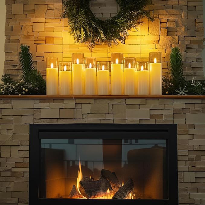 Homemory Ivory Acrylic Flameless LED Candles, Battery Operated with Remote Control and Timer, Electric Fake Candles for Wedding, Home Decor, Set of 9