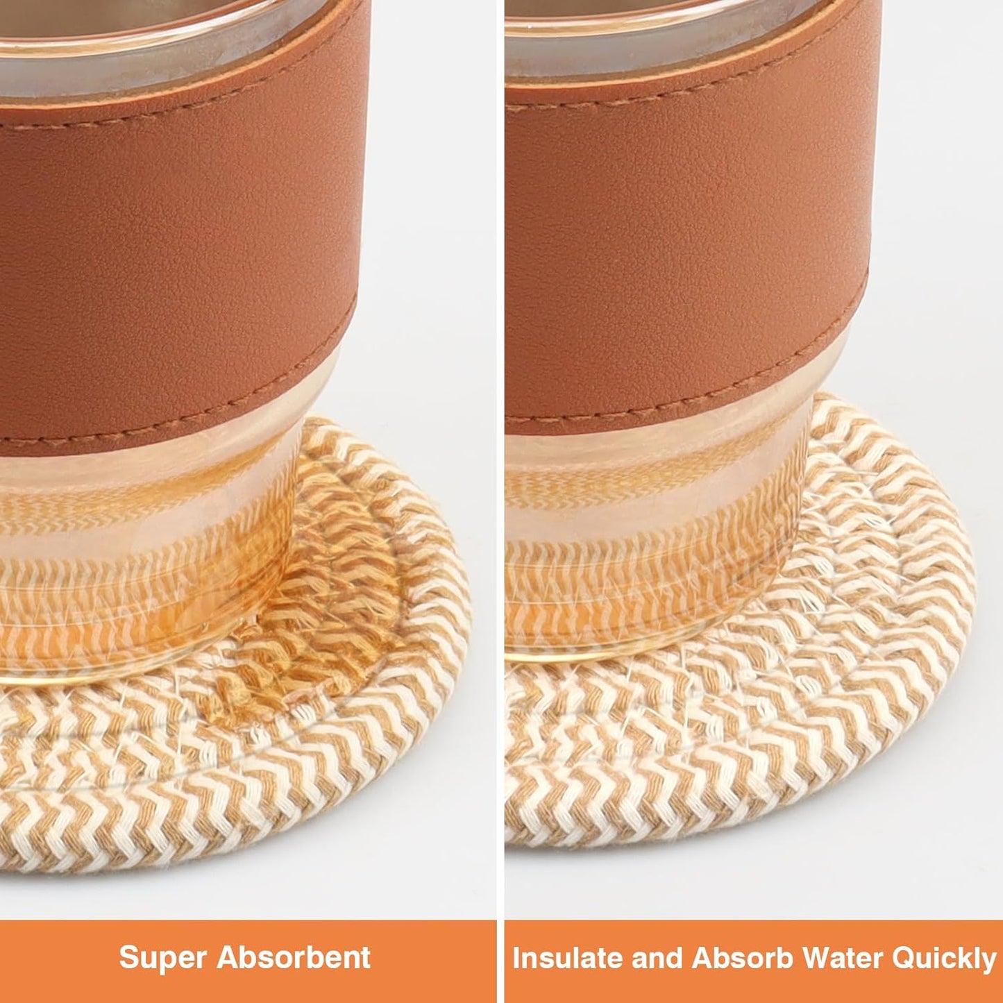 4.8" Drink Cotton Coasters Set of 2 – Boho Woven Drink Pads for Coffee & Tea, Neutral Sandstone Blend Fabric Cup Mats for Desk, Table, Nightstand, Dorm, Giftable Absorbent Coaster Set