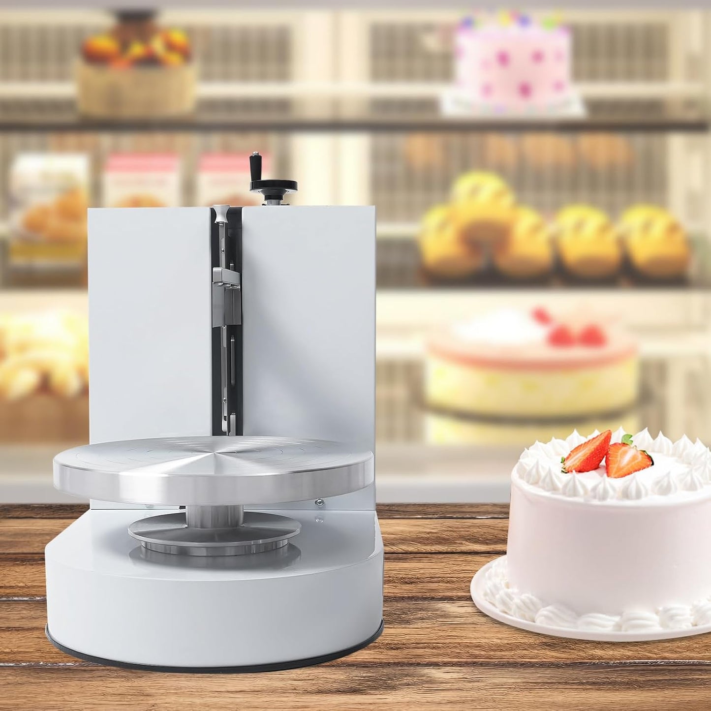 Cake Decorating Machine, 200W Electric Cake Cream Spreading Coating Machine with Adjustable Scraper, Turntable Cake Frosting Smoother, for 4-12in Cake, 60-320RPM (White)