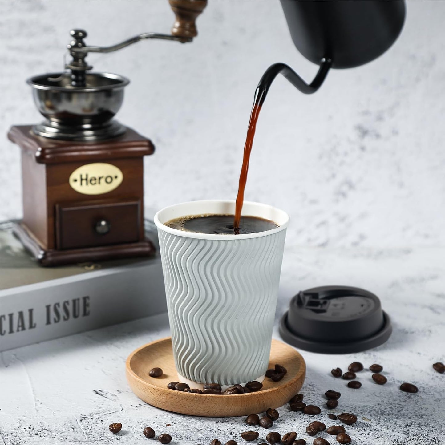 MUCHII 12 oz Disposable Coffee Cups, 100 Count Insulated Ripple To Go Cups With Lids and Straws for Tea, Hot Chocolate, and Drinks