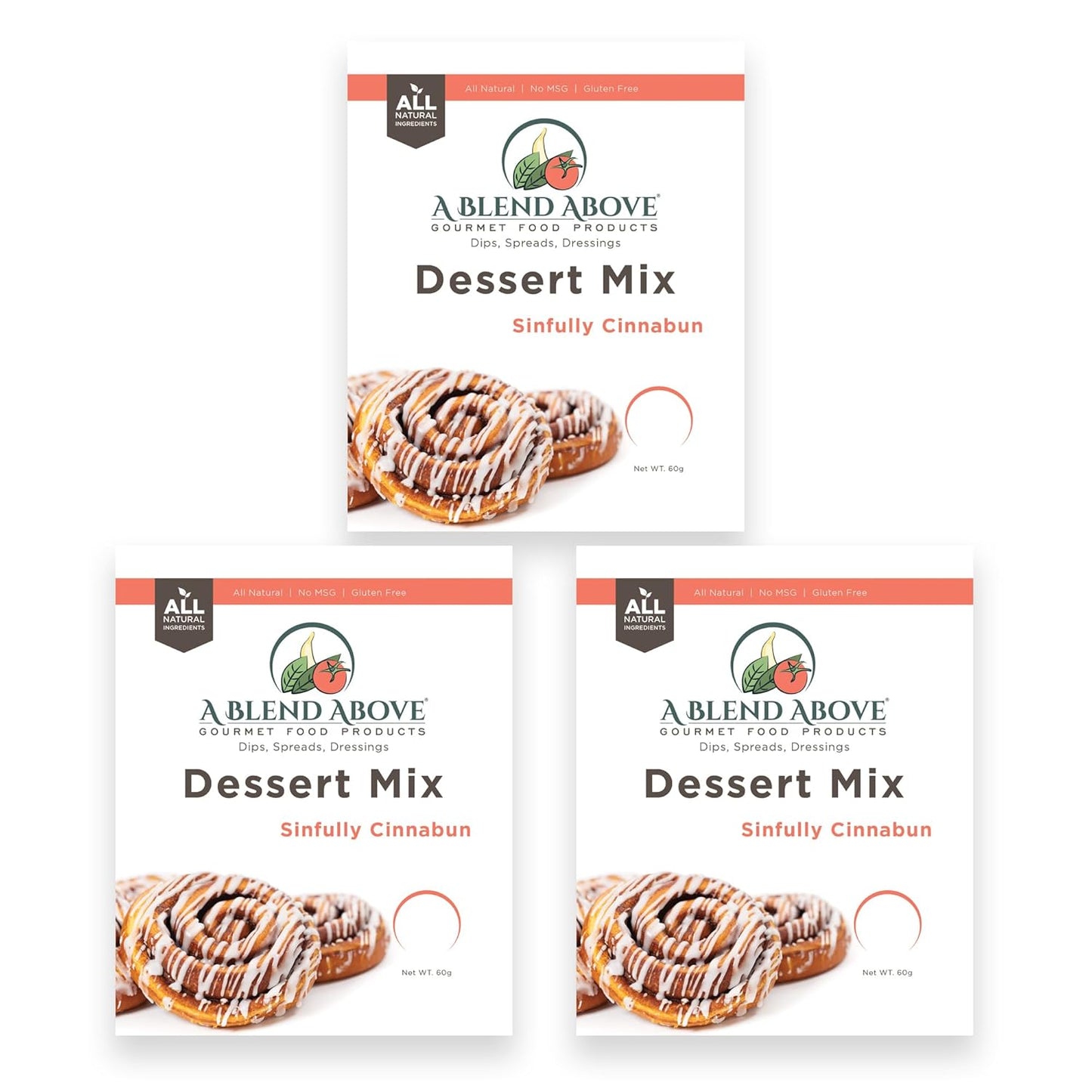 A Blend Above Sinfully Cinnabun dip Mix - No-Bake Desserts, All Natural, Vegan, Gluten Free, No MSG - Instant Dessert Mix, Fruit Dip, Bagel Topping, Frosting, Cheesecake Filling - Makes 16 Oz (Pack of 3)