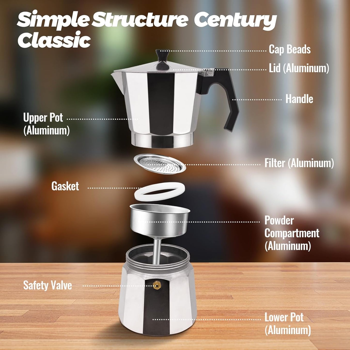 6 Cup Aluminum Moka Pot Classic Stovetop Espresso Coffee Maker 300ml 10oz Coffee maker Percolator Mocha Pot Greca Coffee Maker Cafe Makers for Italian and Cuban Café Brewing Silver