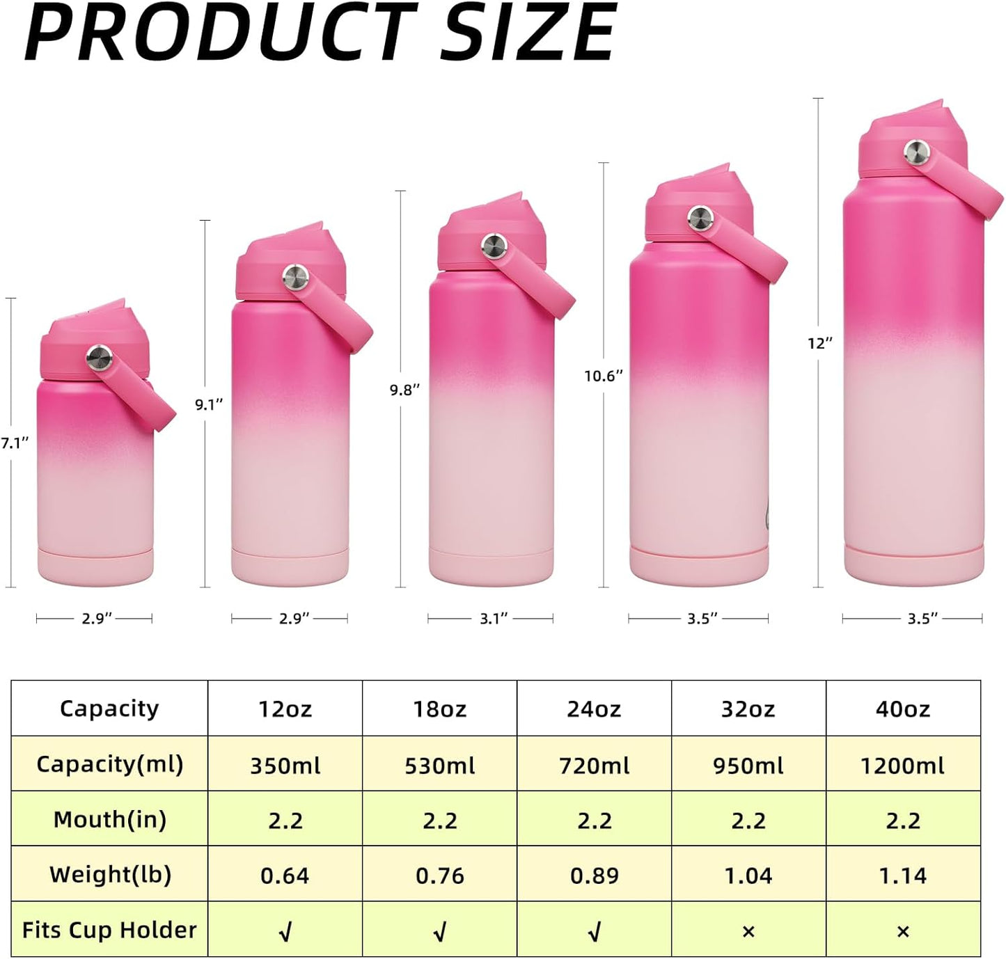 BJPKPK Water Bottle with Straw Lid, 32oz Vacuum Insulated Water Bottles, Metal Stainless Steel Thermos for Sports, Travel, BPA Free Leak Proof Thermos, Cups, Flasks, Tumblers,Cherry