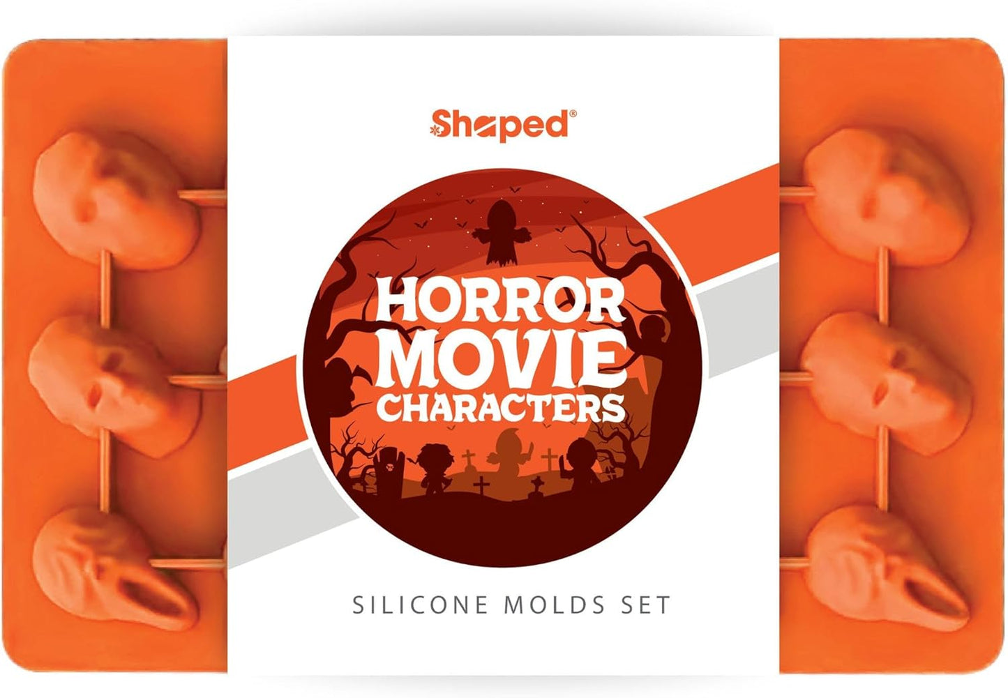 ShapedIceMolds Horror Movie Character Molds – Halloween Silicone Molds for Chocolate, Candy, Resin, Crafts – 3D Scary Film Icons for Party Treats & DIY Decor (Orange)