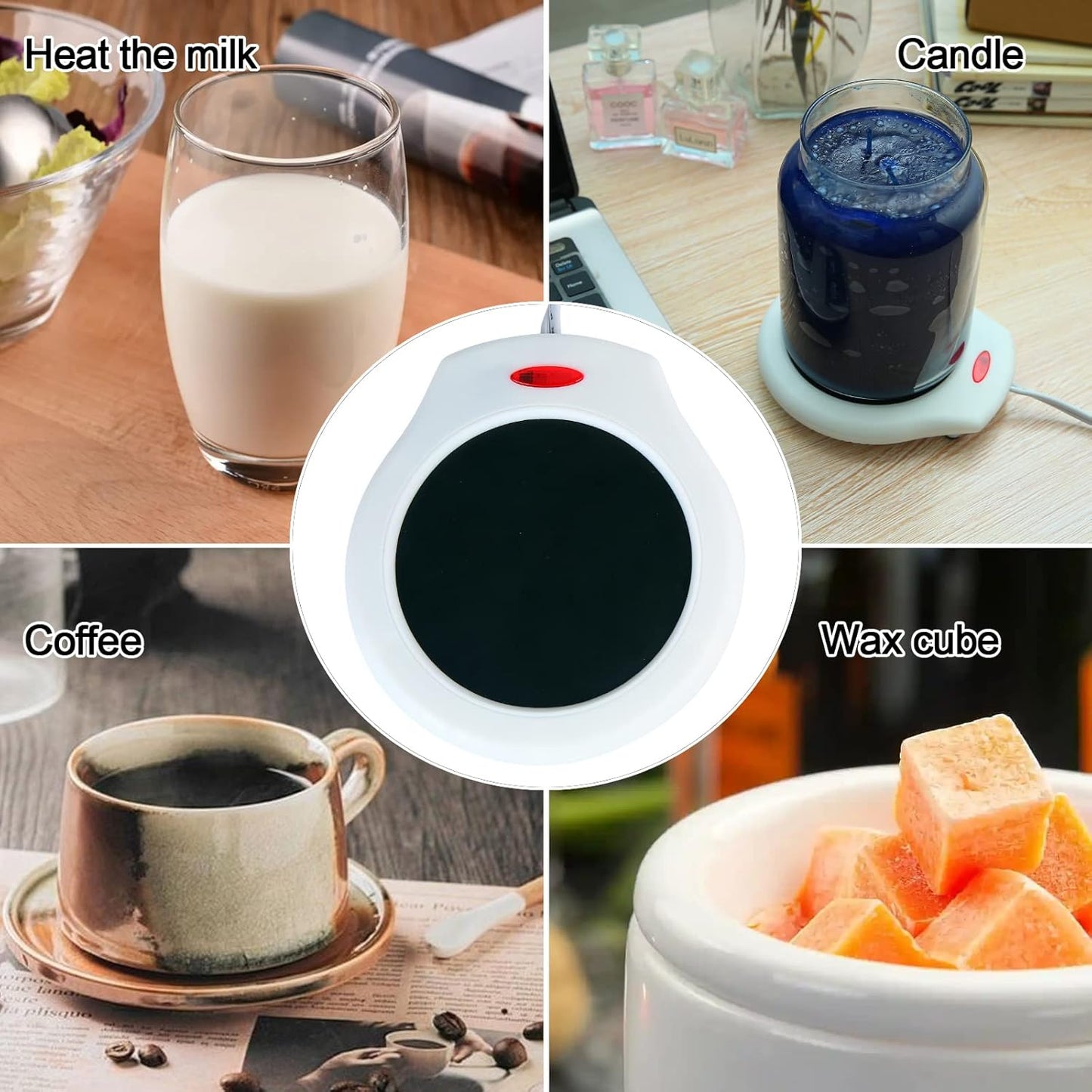 Home&Office Desktop Electric Mug Warmer-Coffee/Tea/Cocoa/Soup-Scented Candles Gift for Winter 2pcs(White and Black (CFW002-White)