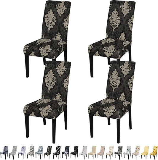 JQinHome Dining Chair Slipcover, High Stretch Removable Washable Chair Seat Protector Cover Set of 4,Chair Covers for Dining Room, Kitchen,Home Party,Wedding Ceremony(Luxe Black, 4PC)