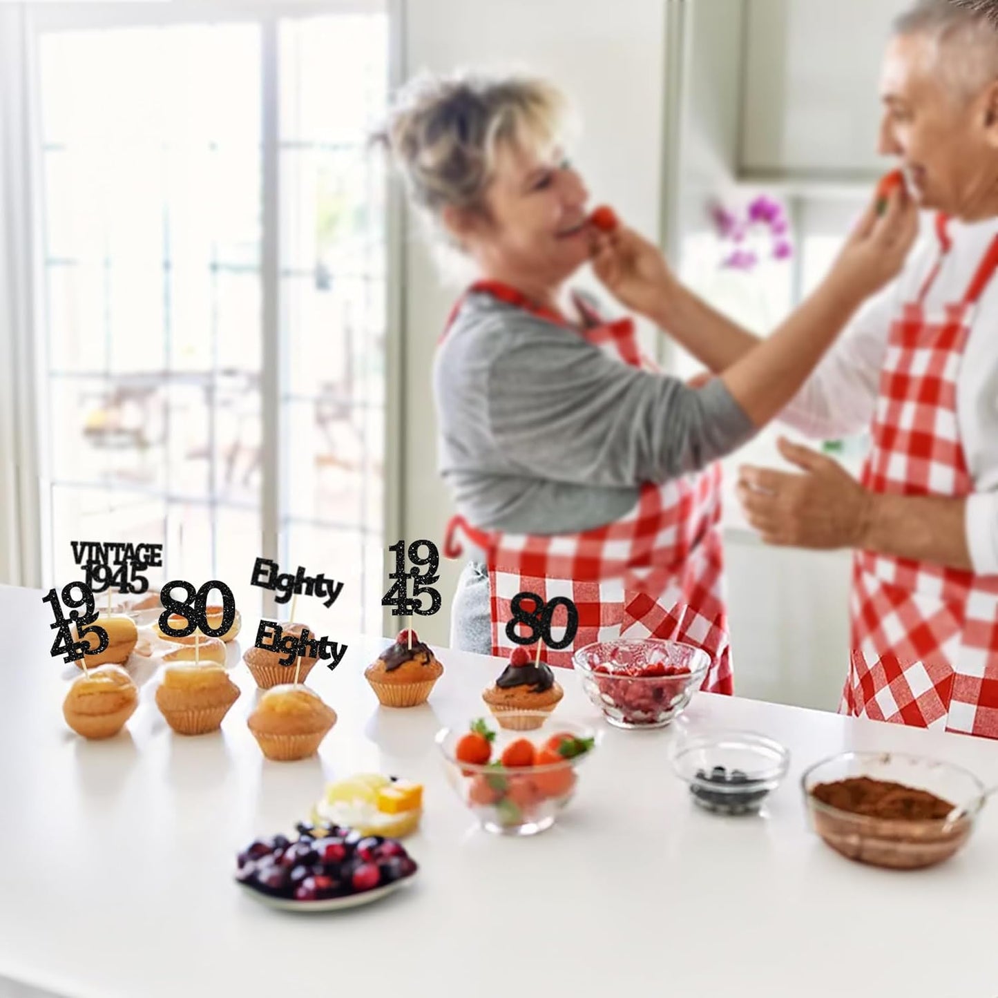 Gyufise 24Pcs Vintage 1945 Cupcake Toppers Glitter Cheers to 80 Fabulous Eighty Cupcake Picks 80th Birthday Wedding Anniversary Party Cake Decorations Supplies Black